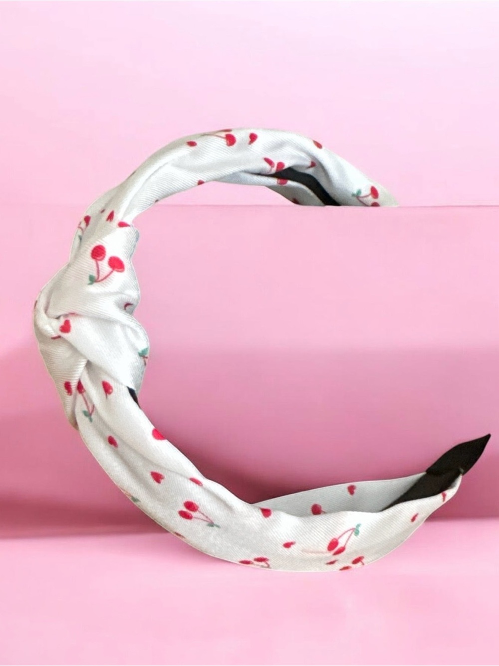 White Cherry Print Knotted Headband